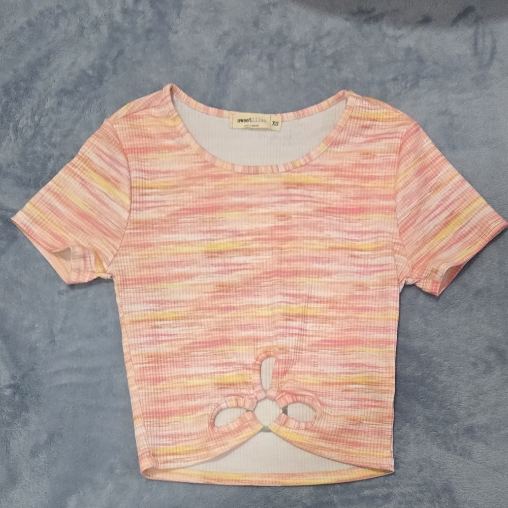 Women's Pink and Yellow Striped Top